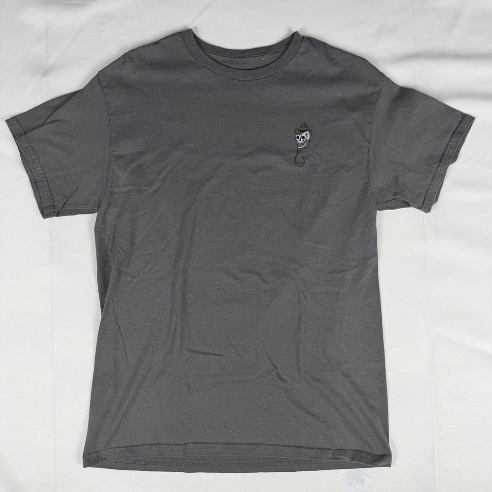 Empyre Mens Gray Skull Cowboy‎ Hat Fishing Hook Embroidered T-Shirt Size M